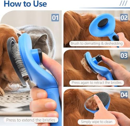 Self Cleaning Deshedding Slicker Brush for Dogs & Cats, Blue
