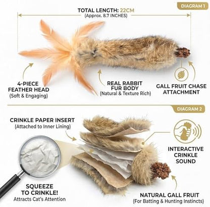 Cat Toy Rabbit Fur Feather 3pcs Gall Fruit Treat Kitten Kick Indoor
