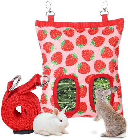 Rabbit Hay Feeder, 2 Hole Washable Hanging Hay Bag for Guinea Pig