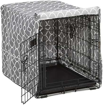 MidWest Homes for Pets Small Dog Crate Cover Featuring Teflon Fabric Protector, Poly-Cotton Privacy Kennel Cover Fits Most 24-inch Crates, Gray Designer Print, Washable, Reduces Barking