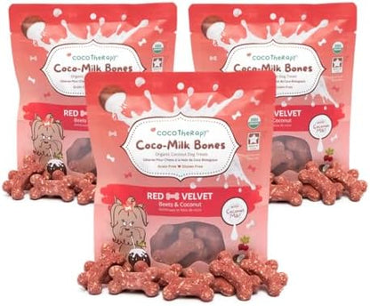 CocoTherapy Red Velvet Coco-Milk Bones 3 Pack, 6 Ounces Each, USDA Organic