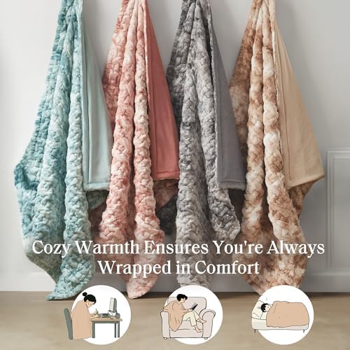 Madison Park Ruched Fur Throw Faux Fur Blanket, 50" x 60", Tan Tie Dye