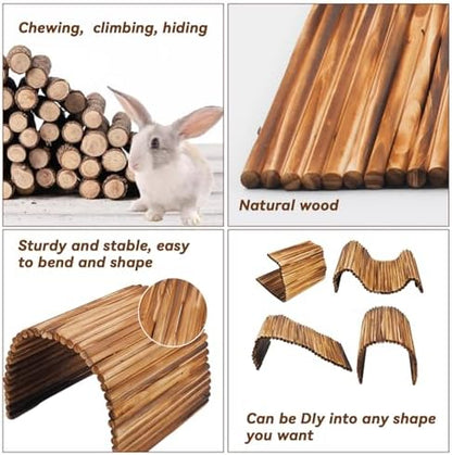 Large Bunny Wooden Hideout Bridge,Flexible Rabbit Tunnel Wood Small Animal Chew Climbing Toys Ladder Ramp Hut for Guinea Pig, Chinchillas, Hedgehogs, Ferrets, Rat(15.74 x 11.0 in)