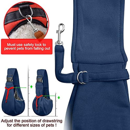 Tomkas Small Dog Sling Carrier - Zipper Pocket & Adjustable Strap - for 3-10 lbs Pets(Dark Blue)