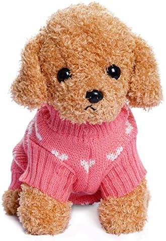 Dxhycc Dog Knitted Sweater Dog Heart Sweater Puppy Sweater Warm Soft Pet Holiday Clothes for Large Cats and Dogs (Pink, L)