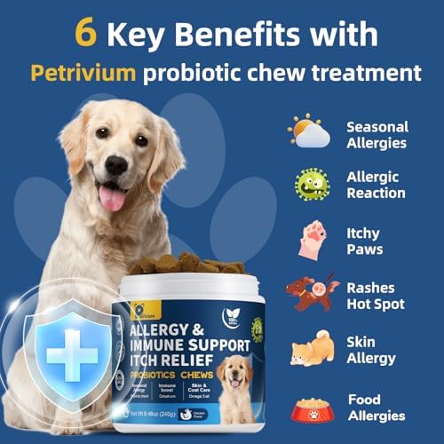 Dog Allergy Relief Chews, Helps Relieve Itchy Skin, Paw Licking & Ear Irritation, Dog Allergy Supplement with Probiotics for Skin & Immune Support, Colostrum & Fish Oil