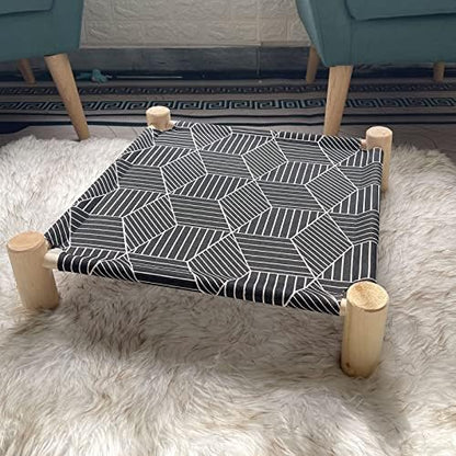 Pozico Cat/Dog Bed Hammock Cat Bed, Wooden Dog Elevated Indoor Outdoor Beds, Raised Cat Cots Furniture Pet Bed Puppy Bed Portable Breathable Mesh Cat Beds for Small Animals-Black Diamond