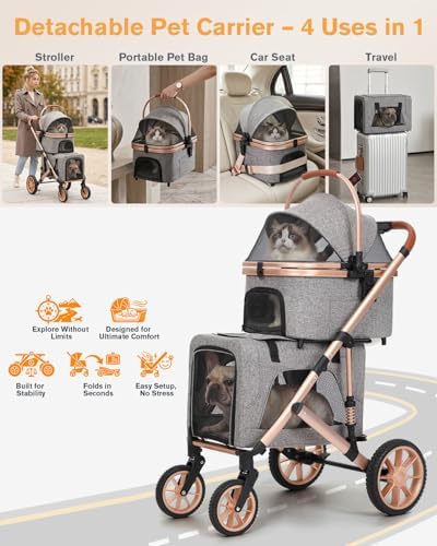 HOVONO Double Dog Stroller for 2 Small & Medium Dogs/Cats Up to 60 lbs