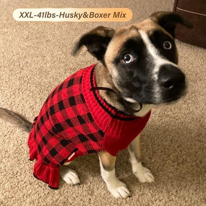 KYEESE Buffalo Plaid Dog Christmas Sweater Dress for Medium Large Dogs