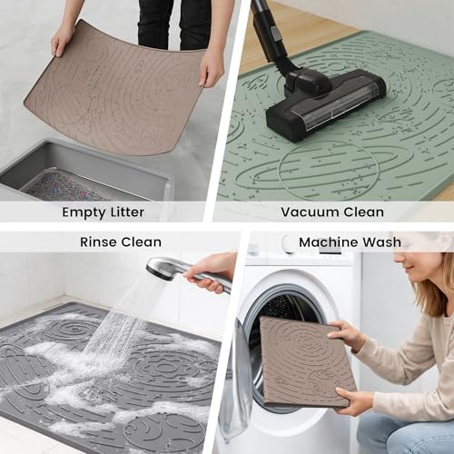 OHMO Cat Litter Mat Small 18.9x11.8in, Dark Grey Silicone Rubber Scatter Control Kitty Litter Box Trapping Mat, Waterproof Easy to Clean, Odorless Pet Supplies, Indoor Cat Essentials