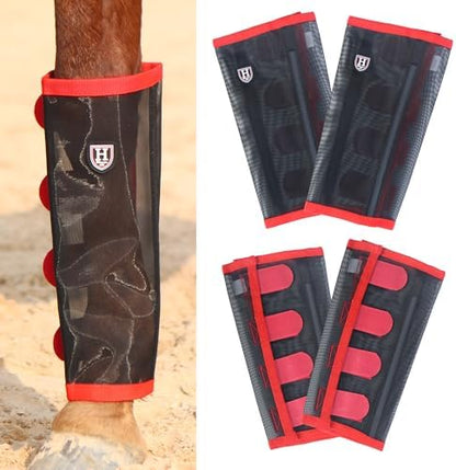 Harrison Howard Loose-Fitting Horse Fly Leggings Breathable, Tear-Resistant Fine Mesh Leg Guards Stay-on Comfortable Fly Boots (Set of 4)