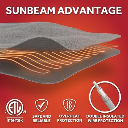 Sunbeam Heated Blanket Royal Ultra Fleece 12 Heat Pebble Gray Full 84x72