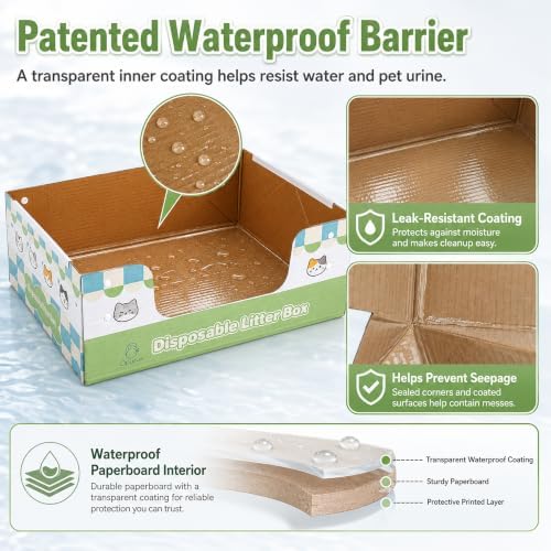 6-Pack Disposable Litter Box with Waterproof Coating, Large