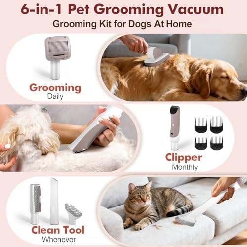 Dog Grooming Kit, 3.2L Large Capacity Pet Grooming Vacuum for Dogs and Cats, 12,000Pa Strong Suction & Low Noise Pet Pro Grooming Tool with 5 Pets Grooming Tools for Shedding Pets and Cats