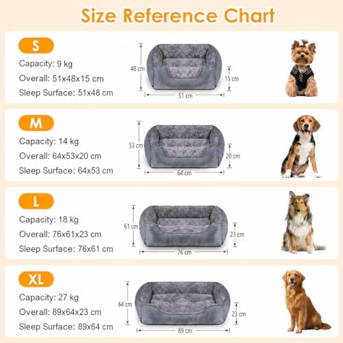Dog Bed for Medium Large Dogs Washable, Super Soft Rectangle Dog Beds Medium Large Size, Warming Durable Pet Bed with Anti-Slip Bottom, Anti-Anxiety, Grey, 30 x 24 x 9inch