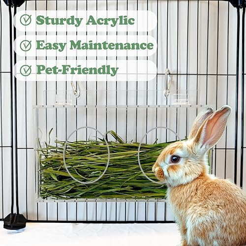 Xymoso Acrylic Rabbit Hay Feeder with Lid,Guinea Pig Hay Rack Holder Chinchilla Cage Accessories for Rabbits Guinea Pigs Bunny
