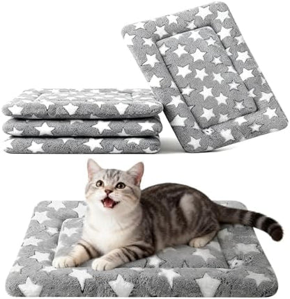 Dog Crate Mat, 4 Piece Reversible Pet Bed, Polyester, Machine Washable, Small Dogs & Cats, Rectangular (Gray Star, 18" L x 14" W x 1.5Th)