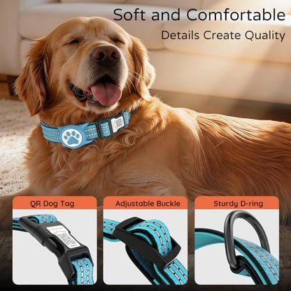 Waterproof AirTag Dog Collar with QR Code Dog Tag, Blue02 L