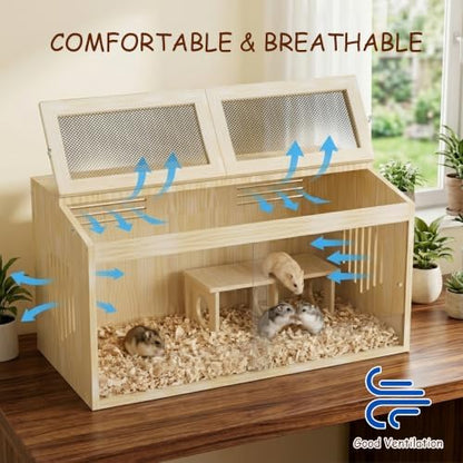 Wooden Hamster Cage with Toys and Bedding 32"x16" Guinea Pig Cages with Openable Top & Acrylic Front Door Large Ventilated Small Animal Cage for Hamster Rabbit Guinea Pig Hedgehog Rat