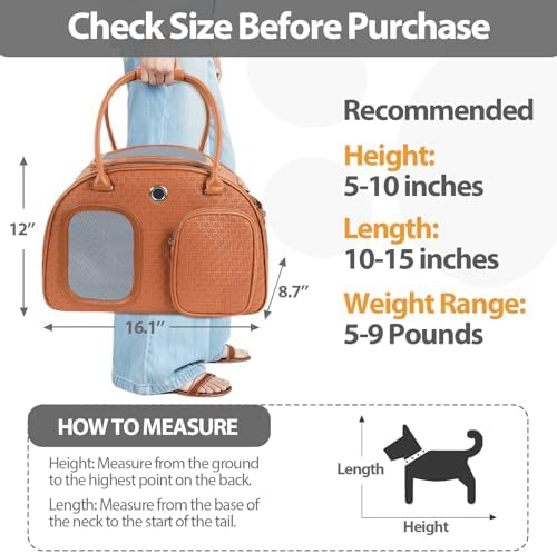 Dog Purse Carrier for Small Dogs, Airline Approved Pet Carrier Purse with Mesh Windows, Soft-Sided Travel Bag for 5–9 lbs Puppy & Cats, Lightweight Tote for Travel & Daily Outings