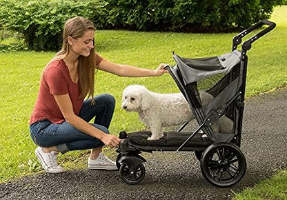 Pet Gear NO-Zip Pet Stroller with Dual Entry, Push Button Zipperless Entry for Single or Multiple Dogs/Cats, Pet Can Easily Walk In/Out, Gel-Filled Tires, Dark Platinum, Excursion