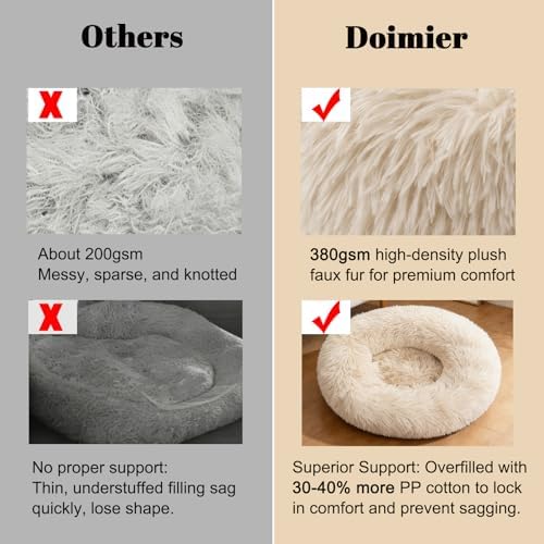 Calming Donut Dog Bed Medium Size Dog - Washable Removable Cover Non-Slip Bottom, Round Pet Bed Cat Bed Warming Fluffy Plush Faux Fur Anti-Anxiety, Fits up to 45 lbs (Beige, 30")