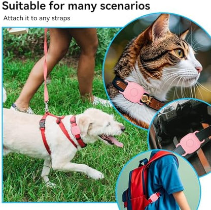 DDJ Waterproof Dog Collar Holder for Life360 Tile Mate Tracker, 4-Pack Durable Silicone Cover, Anti Lost for Tile Tracker Case for Cat & pet Collars, Easy Installation, Black, Pink Punch, White, Pink