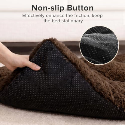 JOEJOY Large Dog Bed Crate Pad, Deluxe Plush Washable Dog Beds Fulffy Soft Kennel Pad Anti-Slip Pet Sleeping Mat for Large Medium Small Dogs, 35" x 23", Brown