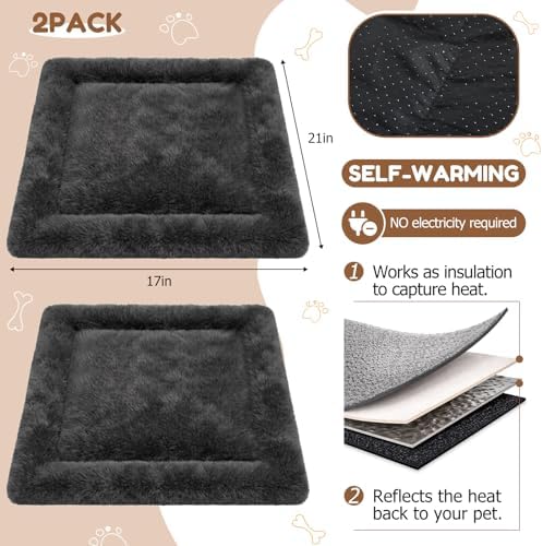 Novabright 4 Pack Cat Hammocks & Self Warming Mats Set for Crate, Grey