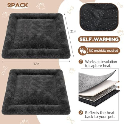 Novabright 4 Pack Cat Hammocks & Self Warming Mats Set for Crate, Grey