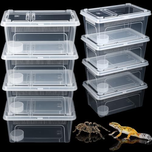 Irenare 8 Pcs Reptile Breeding Box Plastic Spider Terrarium Tarantula Feeding Box for Bearded Dragon Lizard Spider Gecko Scorpion(Vent Strips,Clear,10.6 x 7.4 x 4.7 Inch)