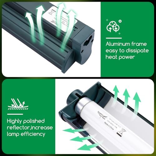 T8 Reptile Light Fixture Combo Kit 17W Green Light 10.0 UVB Fluorescent Tube for Reptiles