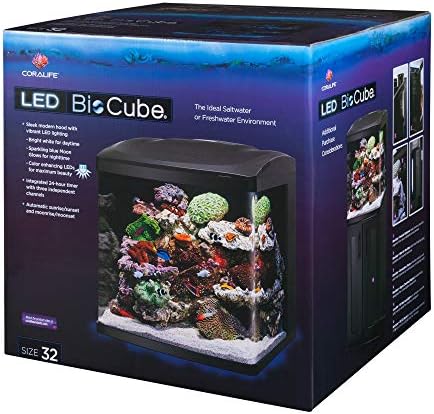 Coralife BioCube, Aquarium Kit, Integrated 24-hour Timer, Customizable LED Lighting, for Saltwater and Freshwater Environments, 32 Gallon