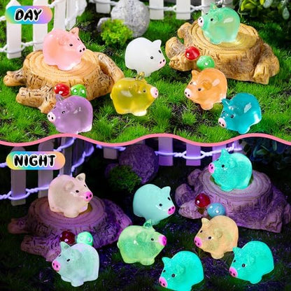76PCS Luminous Mini Resin Pigs Miniature Pigs Figurines Cute Tiny Pig