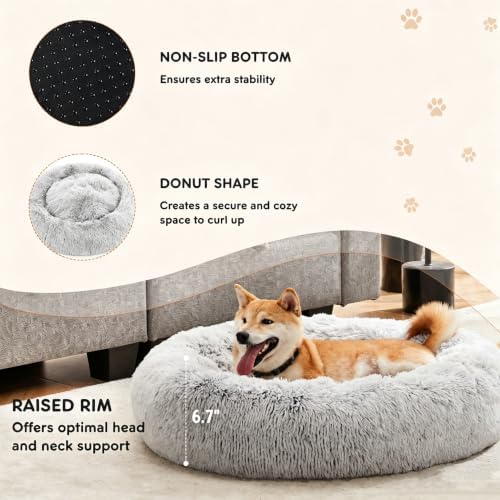 Sweetcrispy Large Dog Bed for Indoor, Calming Donut Bed for Dogs and Cats