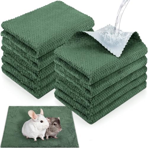 VitalCozy 10Pcs Guinea Pig Cage Liner Washable, Grid, 12x12 Inch, Geen