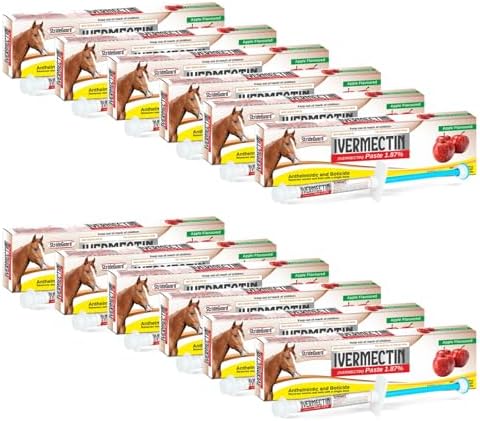 Horse Ivermectin Paste 1.87% – Apple Flavored Oral Horse Dewormer Syringe – 6.08g Tube Treats Horses Up to 1250 LB [Pack-12]