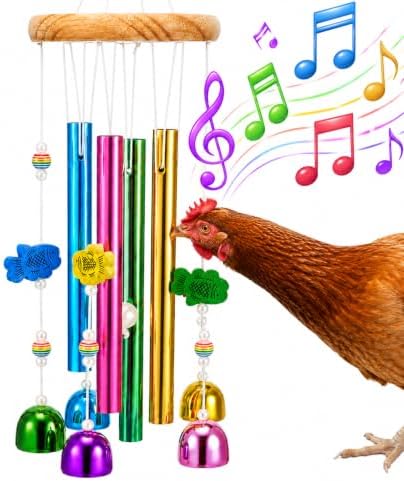 Chicken Toys for Coop, Chicken Wind Chime Enrichment Toys, Hanging Chick Peck Toy with Colorful Bells, Home Garden Musical Coop Accessories, Coops Toy for Hens Chicks Poultry Birds Parrots