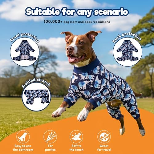 LovinPet Big Dog Pajamas, Pet PJs, Full Coverage, Blue Triangle Print, XL