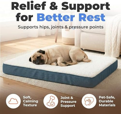 Best Pet Supplies Orthopedic Dog Bed with Memory Foam, Washable Dog Crate Mat for Small, Medium & Large Dogs, Thick Mattress for Crates, Kennels or Floor, Waterproof Pet Bed - Blue, 35 x 22 x 4