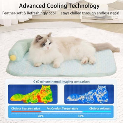 All-Season Ice Fabric Cat Bed with Cushioned Pillow Washable Mat for Pets