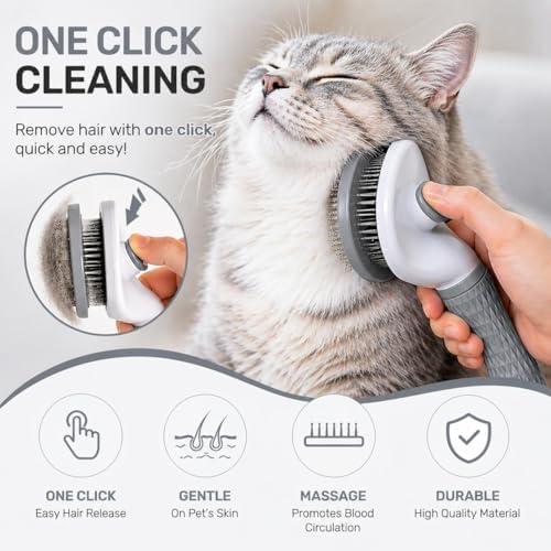 Pet Grooming Deshedding Brush, Self-Cleaning Massaging Brush for Dogs and Cats, Short and Long Hair (Rray)