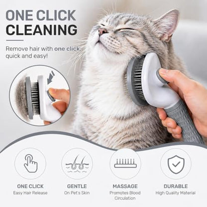 Pet Grooming Deshedding Brush, Self-Cleaning Massaging Brush for Dogs and Cats, Short and Long Hair (Rray)