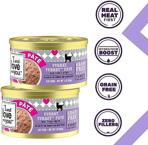 I AND LOVE AND YOU Wet Cat Food - Purrky Turkey Pâté - Turkey Recipe, Grain Free, Filler Free, 3oz Pack of 4 Cans