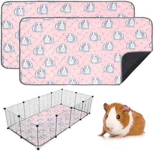 2 pcs Guinea Pig Cage Liners - Washable Guinea Pig Pee Pads, Waterproof Reusable & Anti Slip Guinea Pig Bedding Fast and Super Absorbent Pee Pad for Small Animals Rabbit Hamster Rat (2)