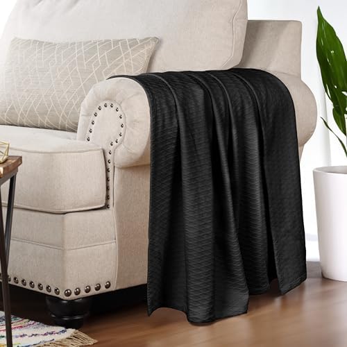 Superior Cotton Blanket, Lightweight, Breathable Bedding, Throw, Black
