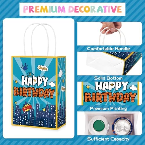 16Pcs Dog Hero Birthday Party Favor Bags Cartoon Puppy Paw Print Goodie Bag