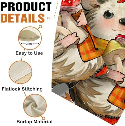 Dyrenson Hello Fall Hedgehog Decorative Garden Flag, Autumn Maple Leaves