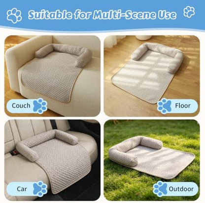 Cooling Pet Bed Mats with Neck & Head Support, 31.5 x 23.62 inch Khaki