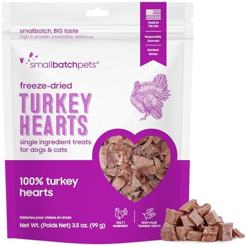 smallbatch Freeze Dried Premium Turkey Heart Treats for Dogs & Cats, 3.5oz